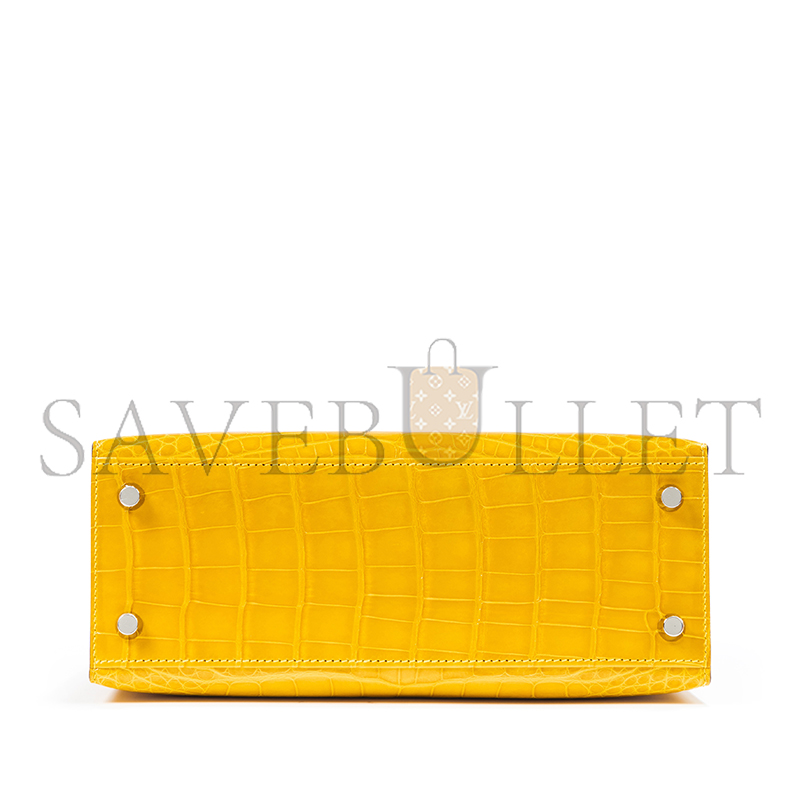 HERMÈS MASTER KELLY 25 NILE CROCODILE LEATHER AMBER YELLOW SILVER BUCKLE (25*17*7cm) 